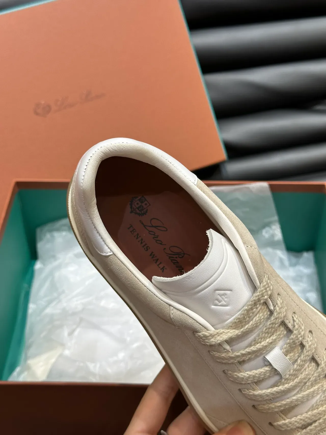 Beige White Suede Upper Gum Sole Sneakers 3