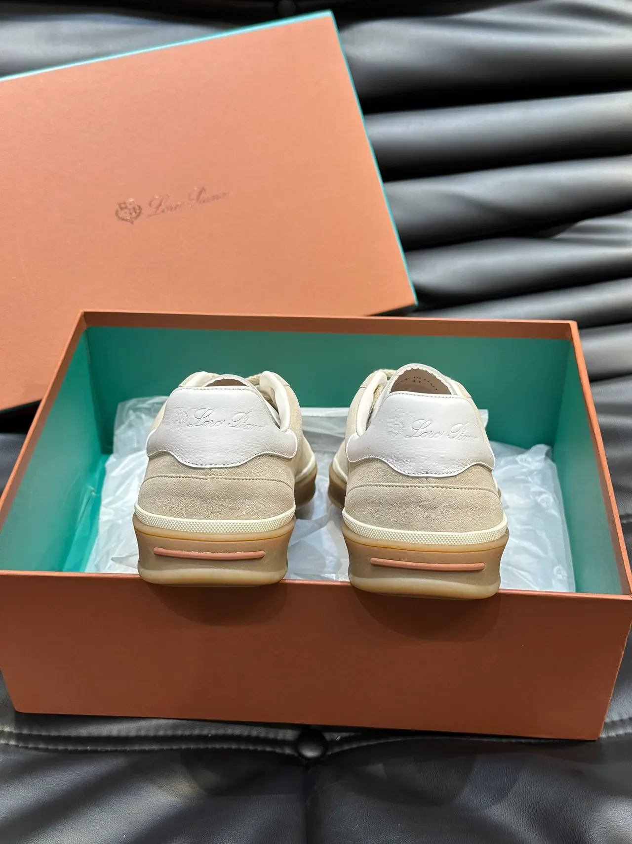 Beige White Suede Upper Gum Sole Sneakers 4