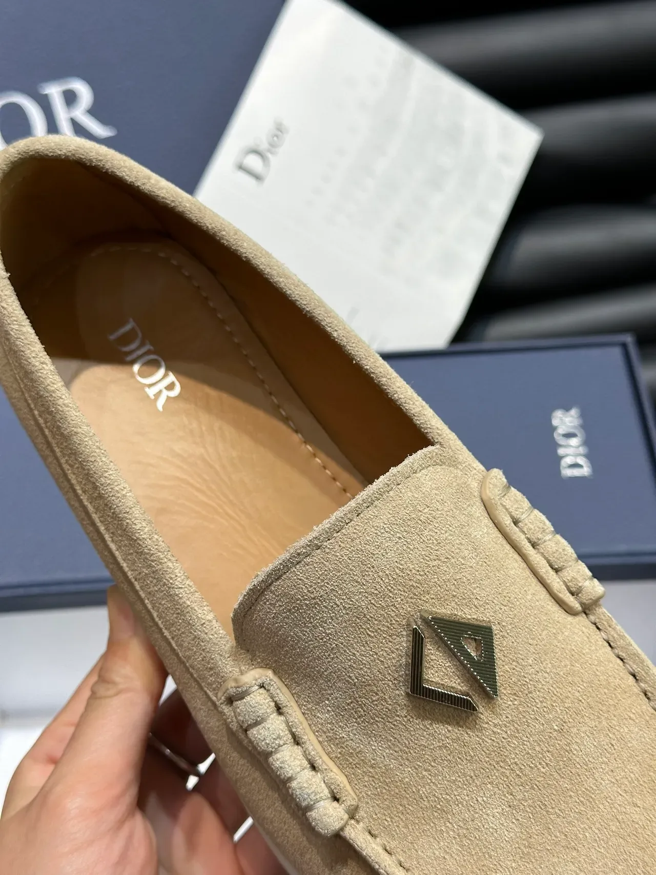 Beige White Suede Upper Moc-Toe Construction Loafer 3