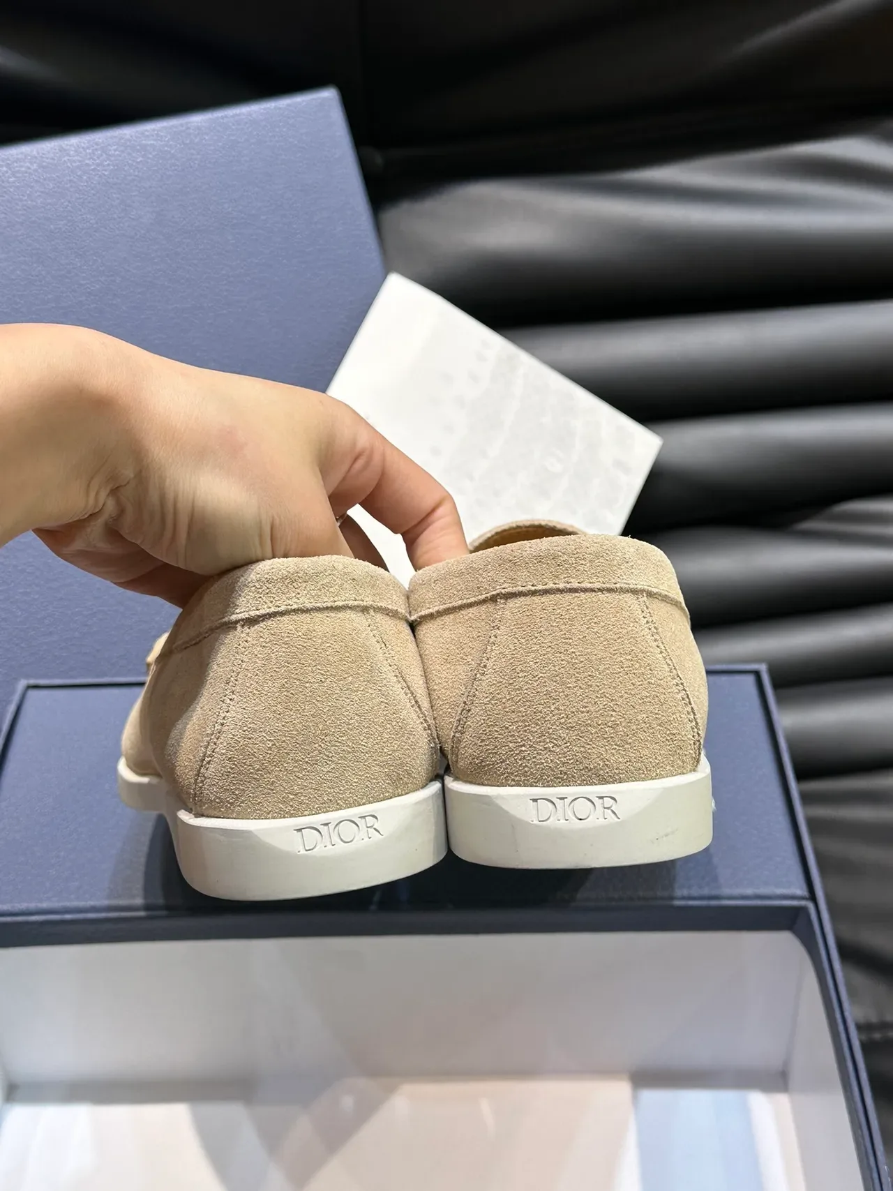 Beige White Suede Upper Moc-Toe Construction Loafer 4