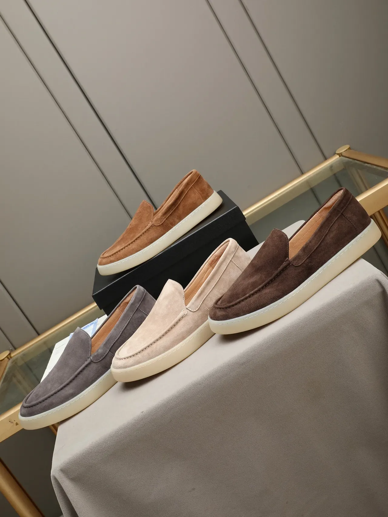 Beige White Suede Upper Moccasin-Stitched Vamp Loafer 2
