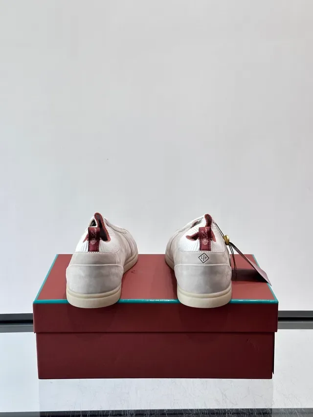 Beige White Suede Upper Ribbed Knit Collar Sneakers 3