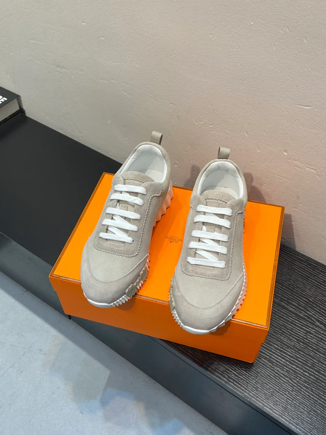 Beige White Suede Upper Sculpted Ridged Sole Sneakers 2