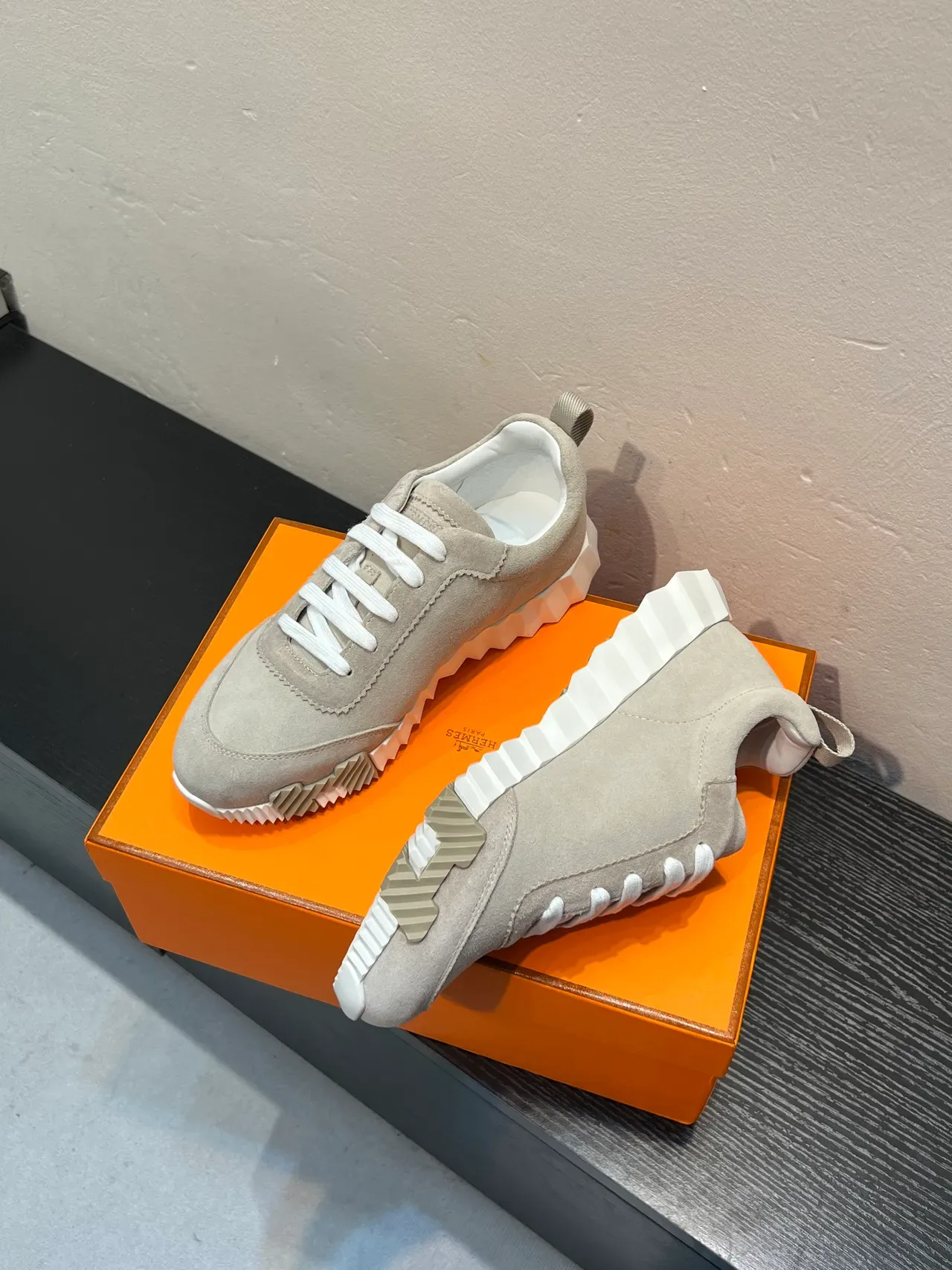 Beige White Suede Upper Sculpted Ridged Sole Sneakers 4
