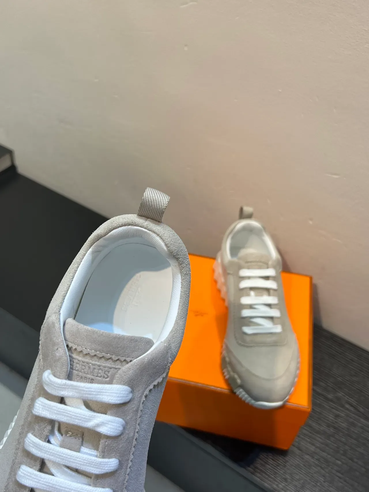 Beige White Suede Upper Sculpted Ridged Sole Sneakers 7