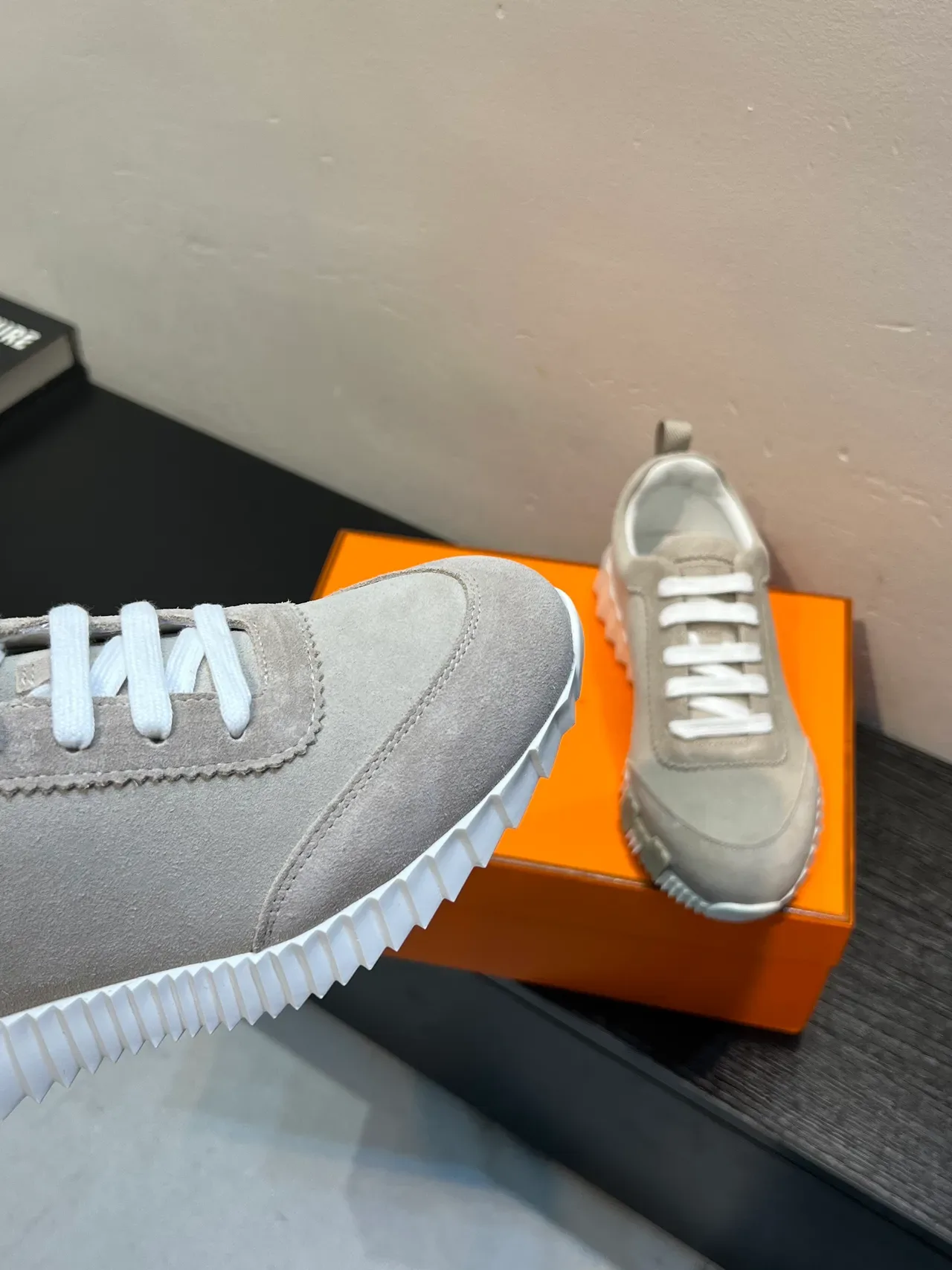 Beige White Suede Upper Sculpted Ridged Sole Sneakers 8