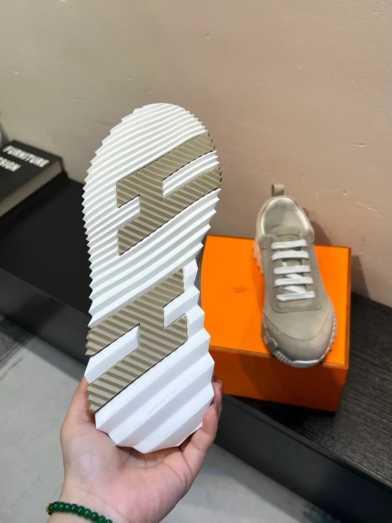 Beige White Suede Upper Sculpted Ridged Sole Sneakers 9