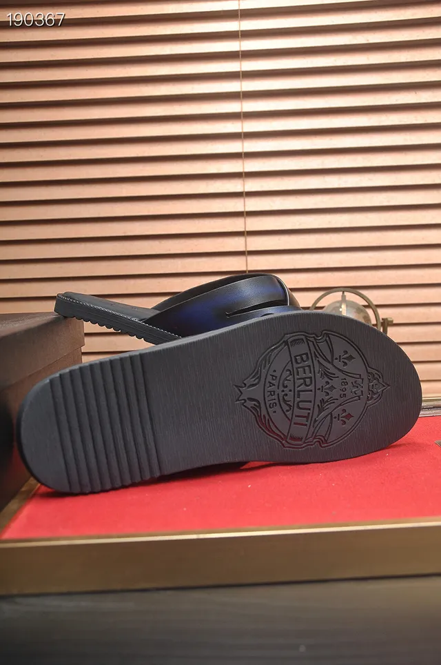Berluti Black Blue Leather Crisscross Straps Slippers 2