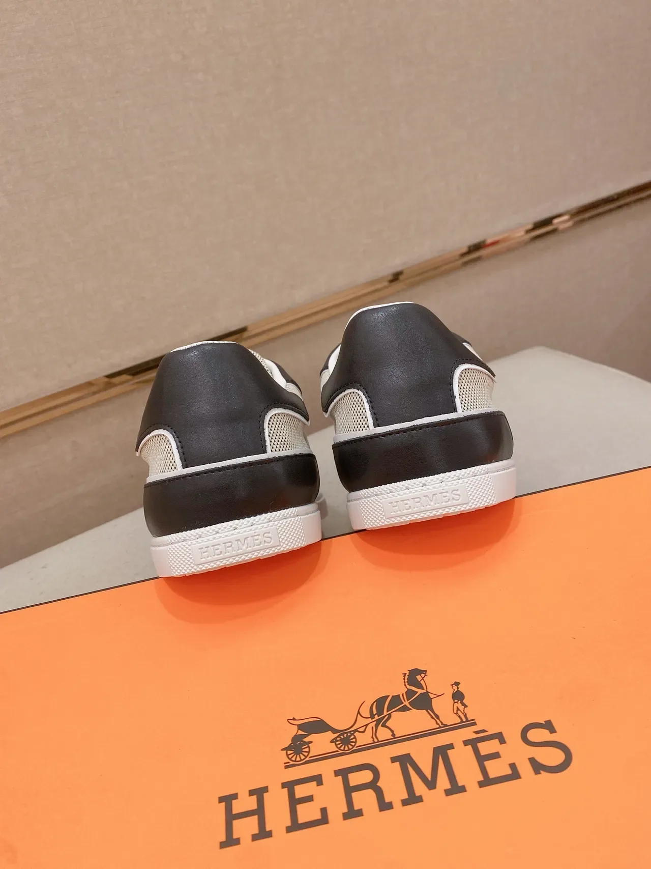 Black and Beige Mixed-Material Lace-Up Sneaker 3