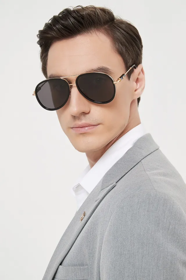 Black and Gold Aviator-Style Sunglasses 3