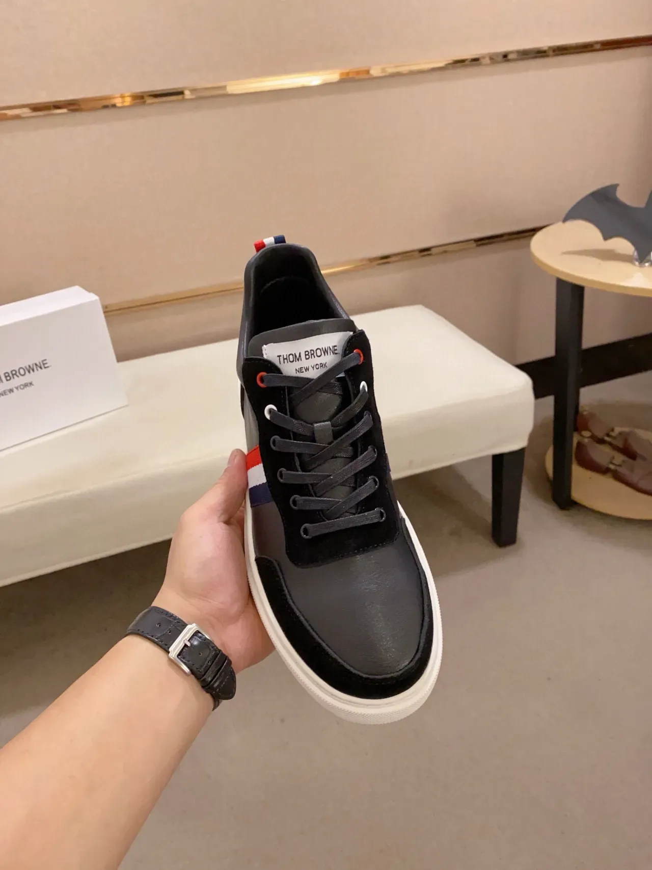 Black and Gray Leather-Suede Panelled Low-Top Sneaker 2