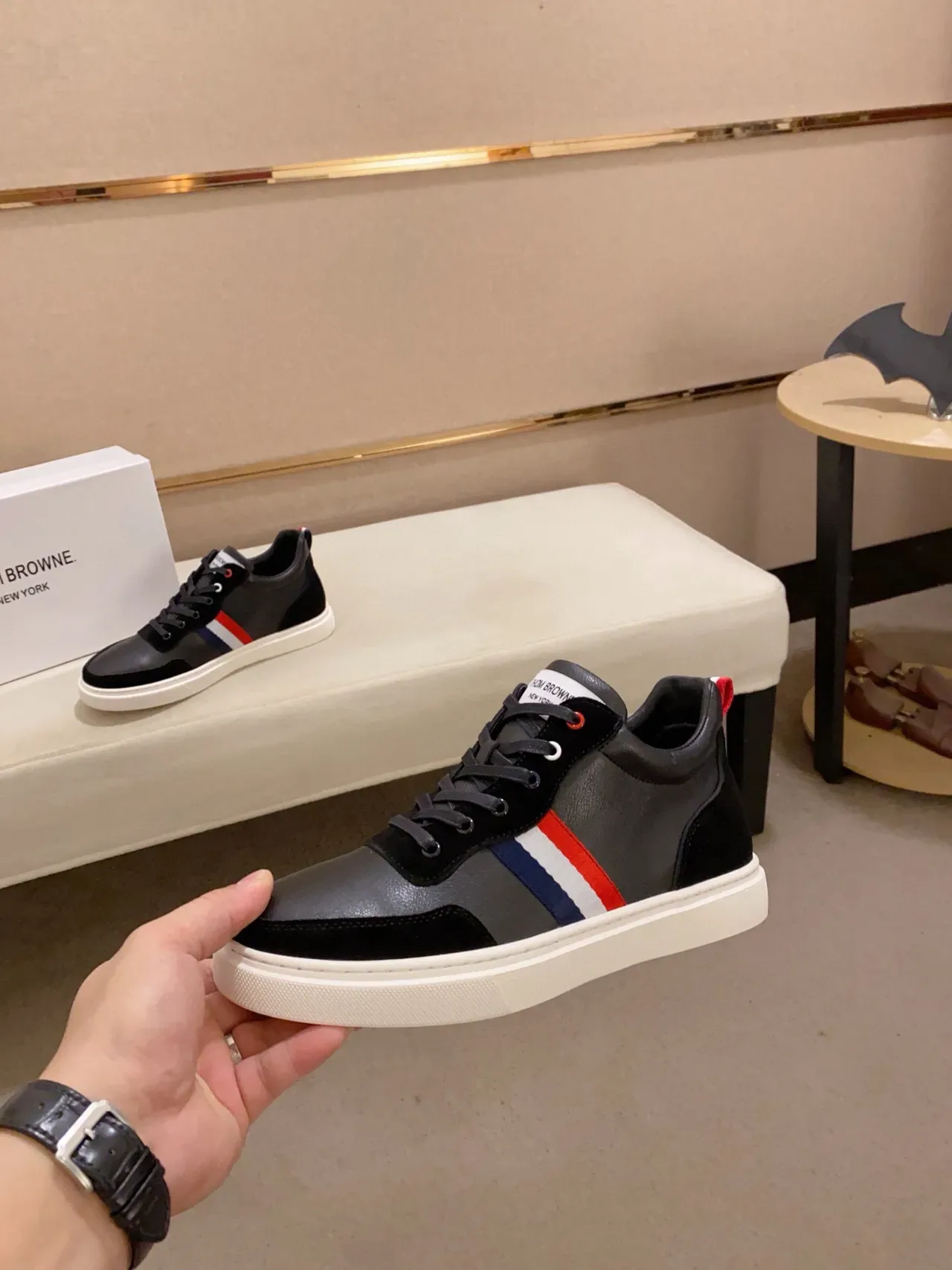 Black and Gray Leather-Suede Panelled Low-Top Sneaker 3