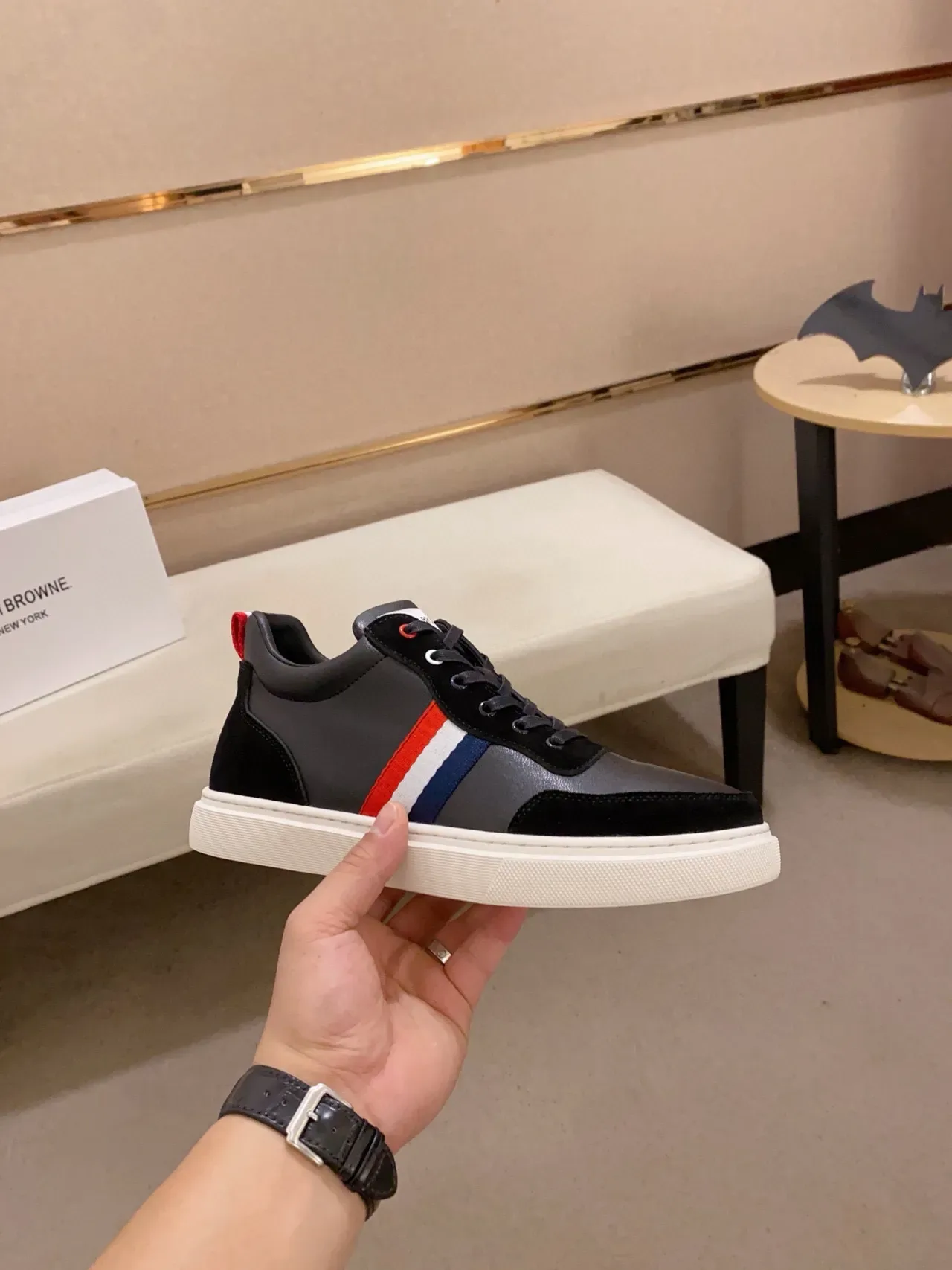 Black and Gray Leather-Suede Panelled Low-Top Sneaker 4
