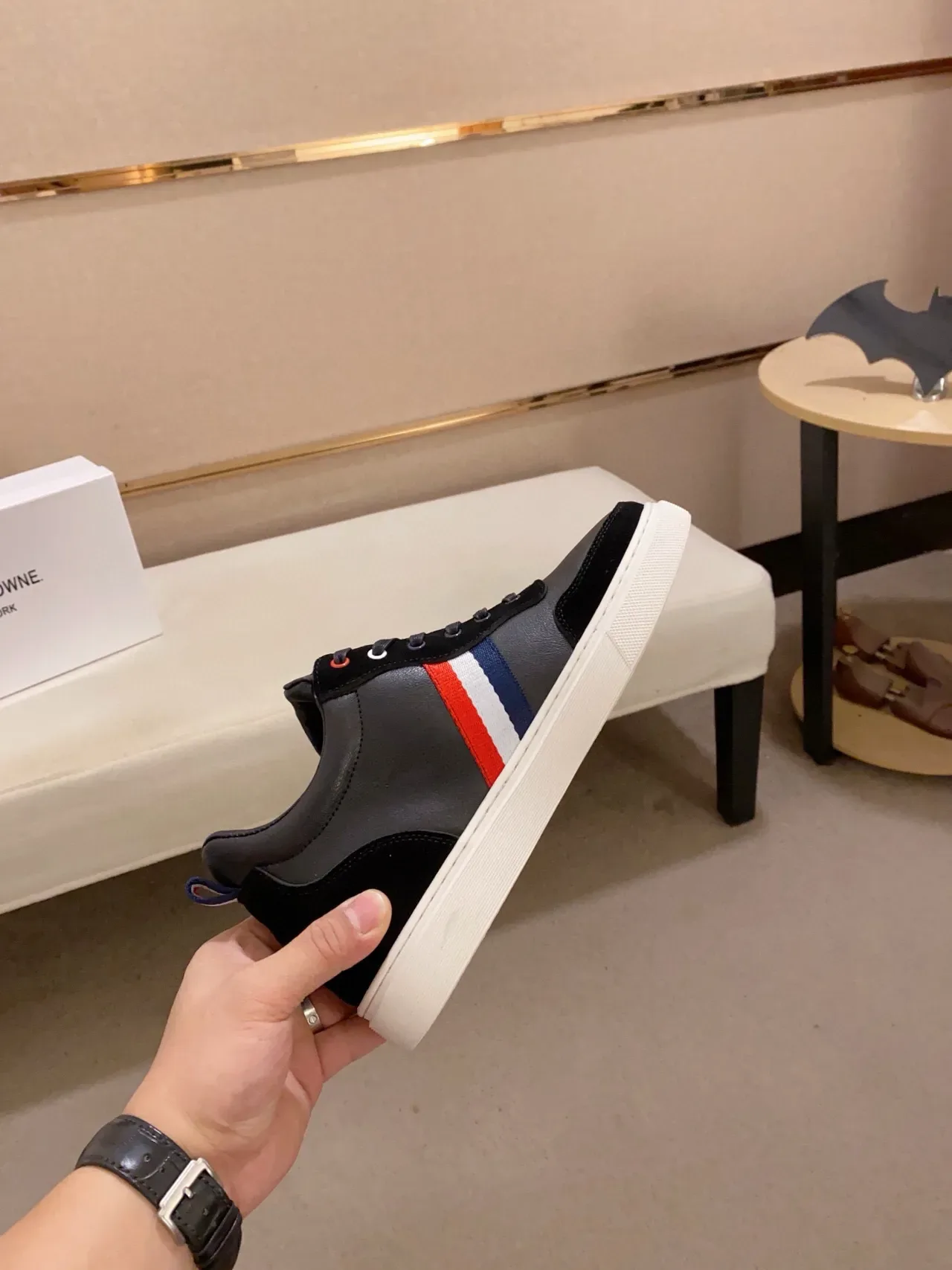 Black and Gray Leather-Suede Panelled Low-Top Sneaker 5