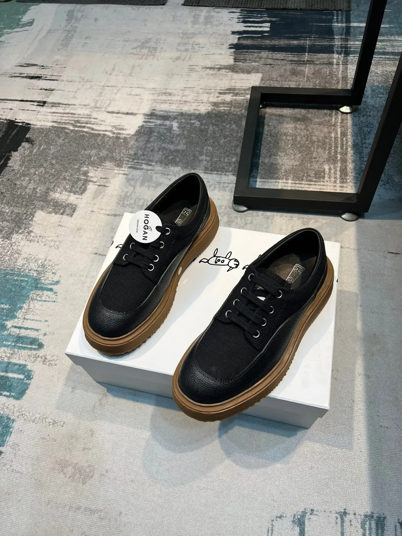 Black and Gum Platform Lace-Up Casual Shoe 6