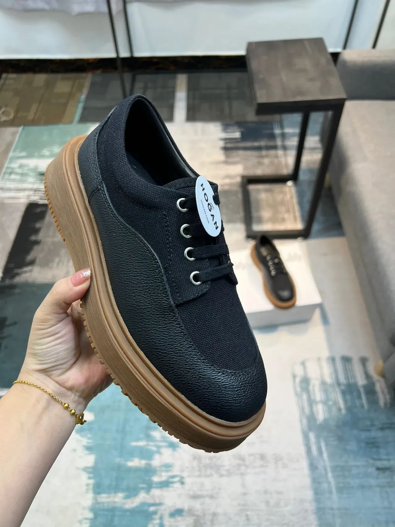 Black and Gum Platform Lace-Up Casual Shoe 7