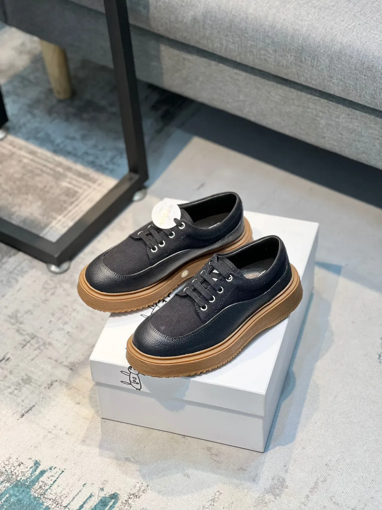 Black and Gum Platform Lace-Up Casual Shoe 8