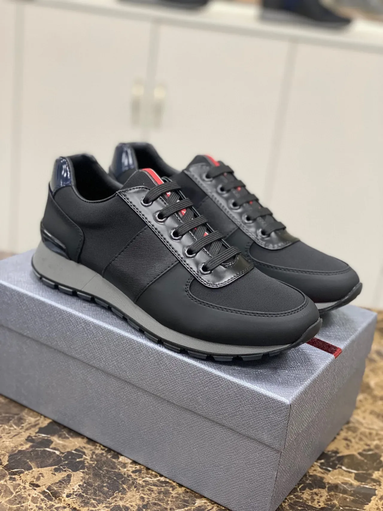 Black and Navy Patent Accent Lifestyle Sneakers 9