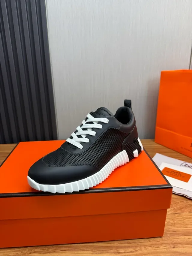 Black and White Mesh Leather Lace-Up Sneaker 4