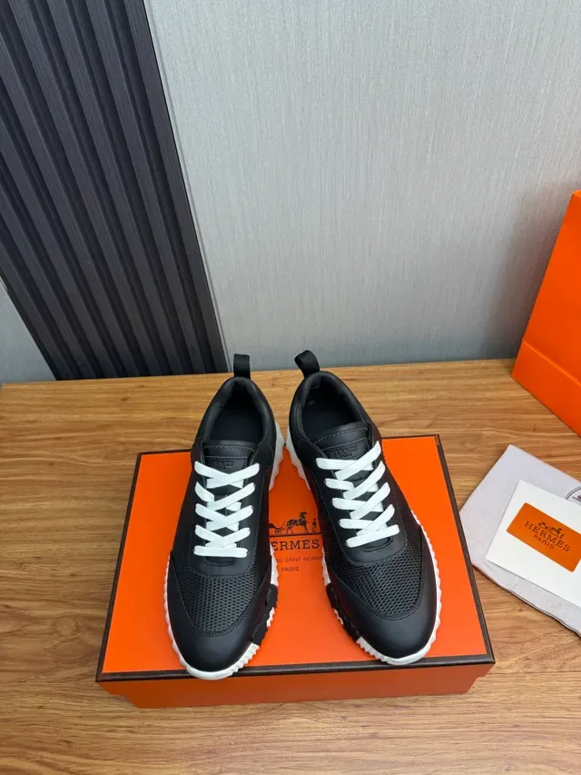 Black and White Mesh Leather Lace-Up Sneaker 5