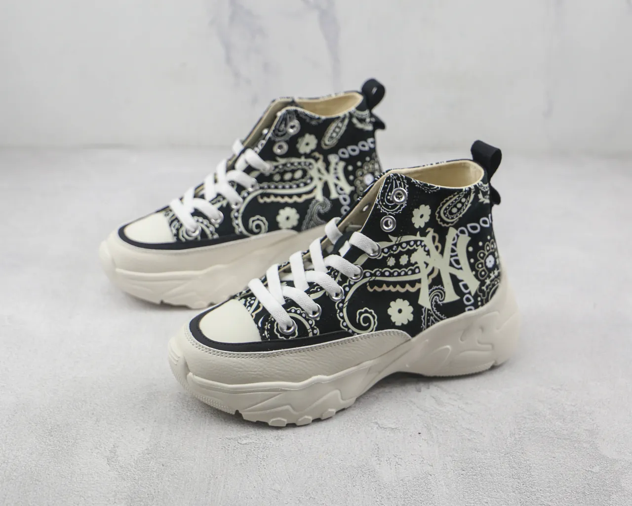 Black and White Paisley Bandana High-Top Chunky Sneaker 4