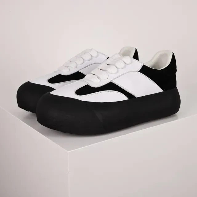 Black and White Panelled Platform Lifestyle Sneakers 2