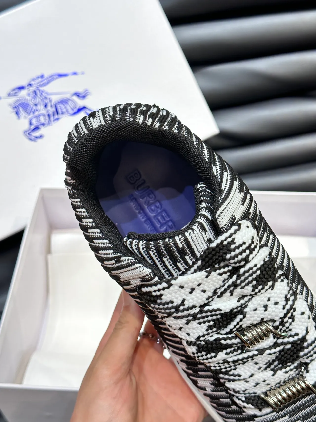Black and White Patterned Knit Laceless Slip-On Sneakers 3