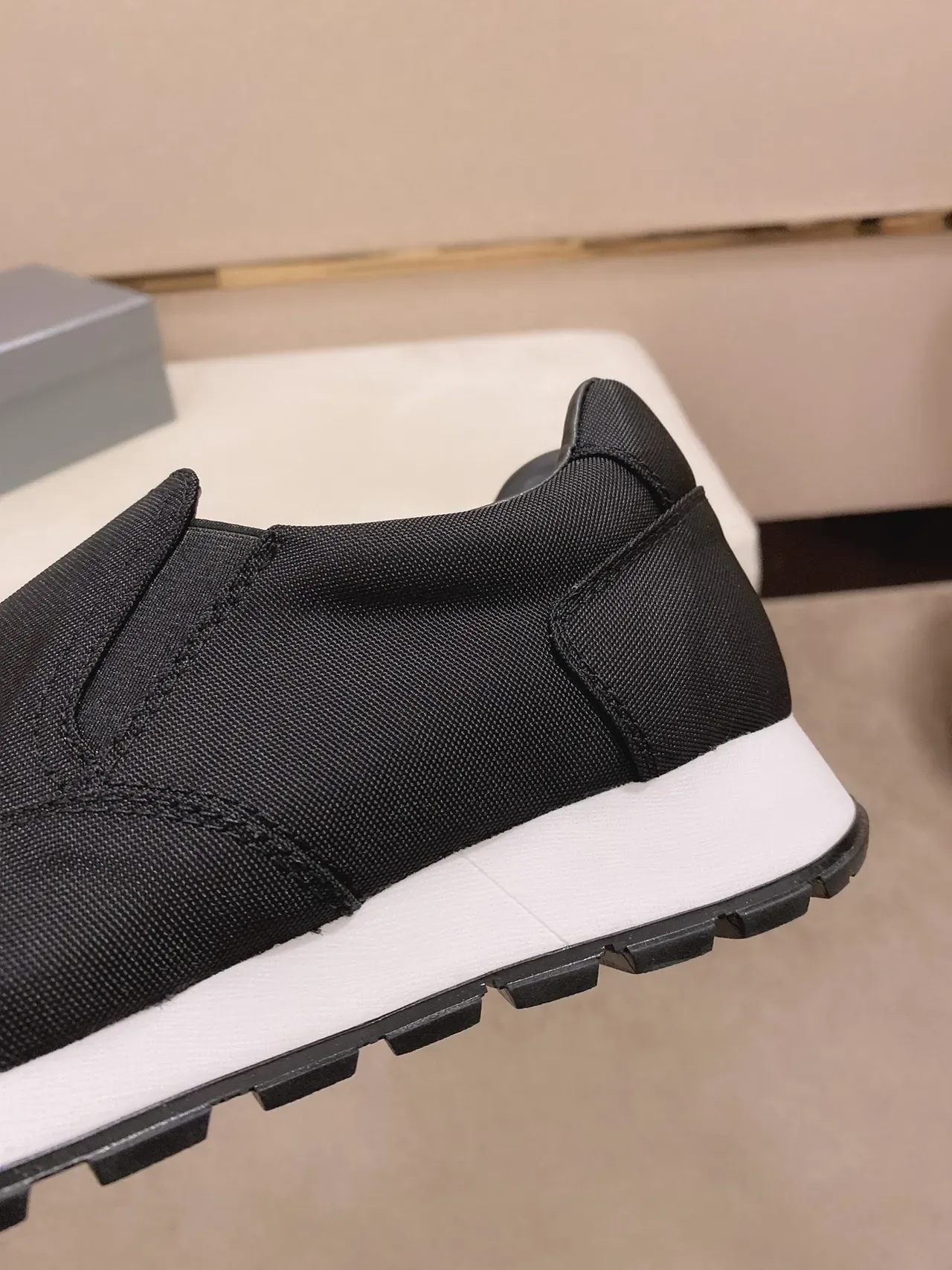 Black and White Slip-On Textile Sneaker 4