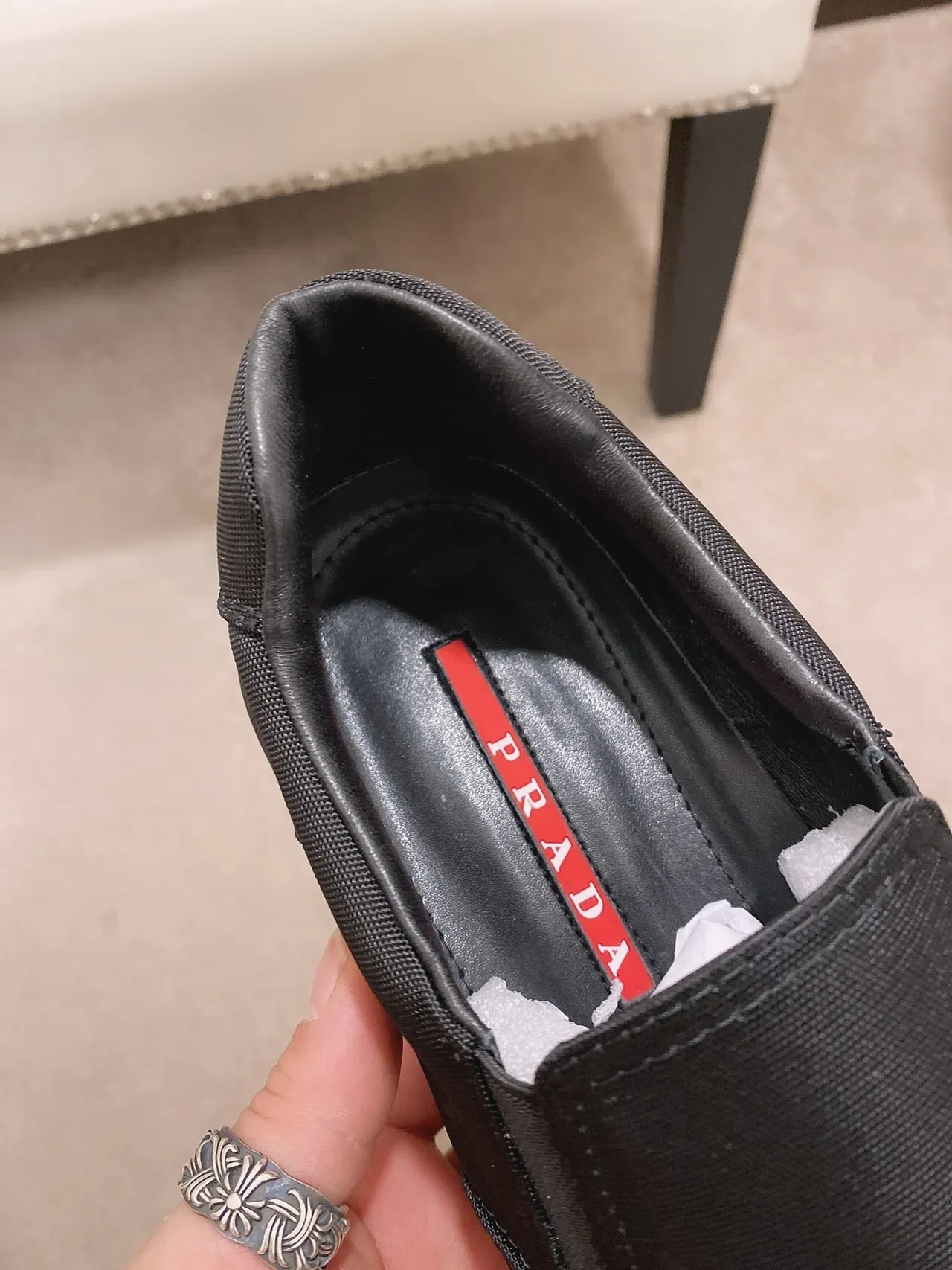 Black and White Slip-On Textile Sneaker 5