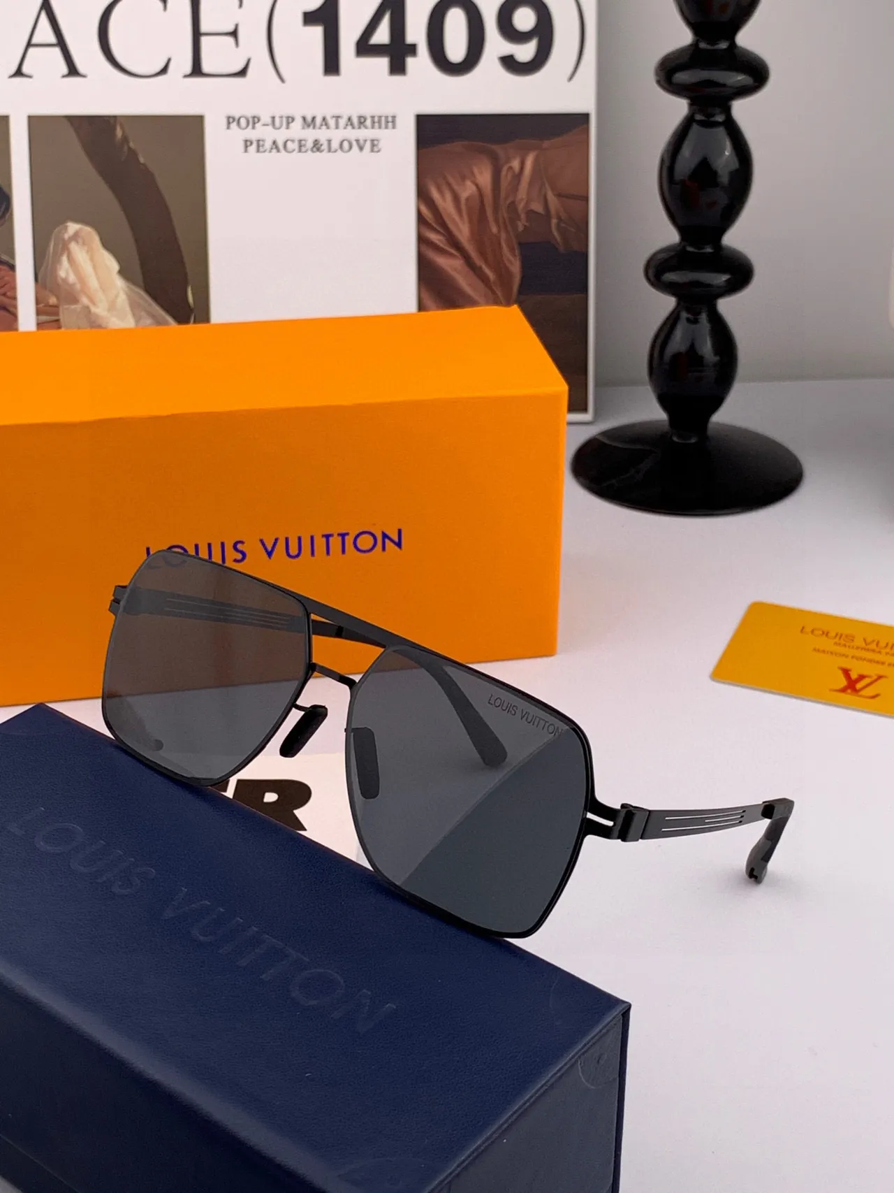 Black Aviator-Style Double-Bridge Sunglasses 4