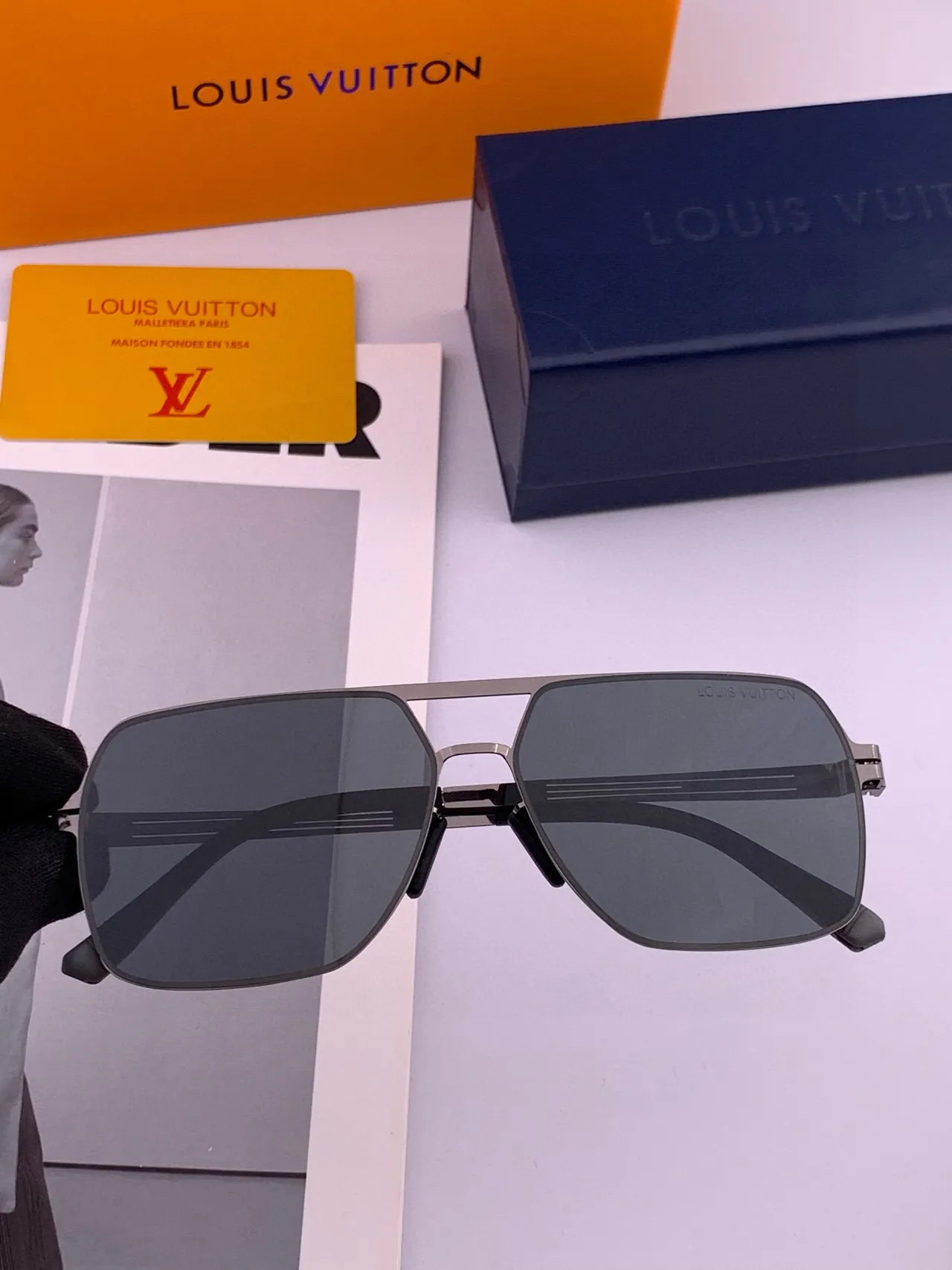 Black Aviator-Style Double-Bridge Sunglasses 5