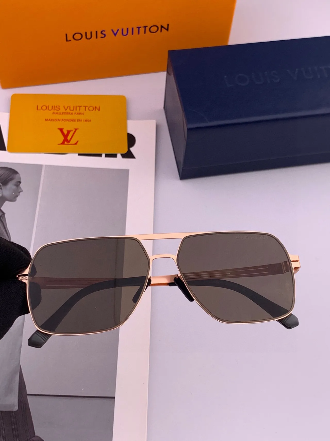 Black Aviator-Style Double-Bridge Sunglasses 6
