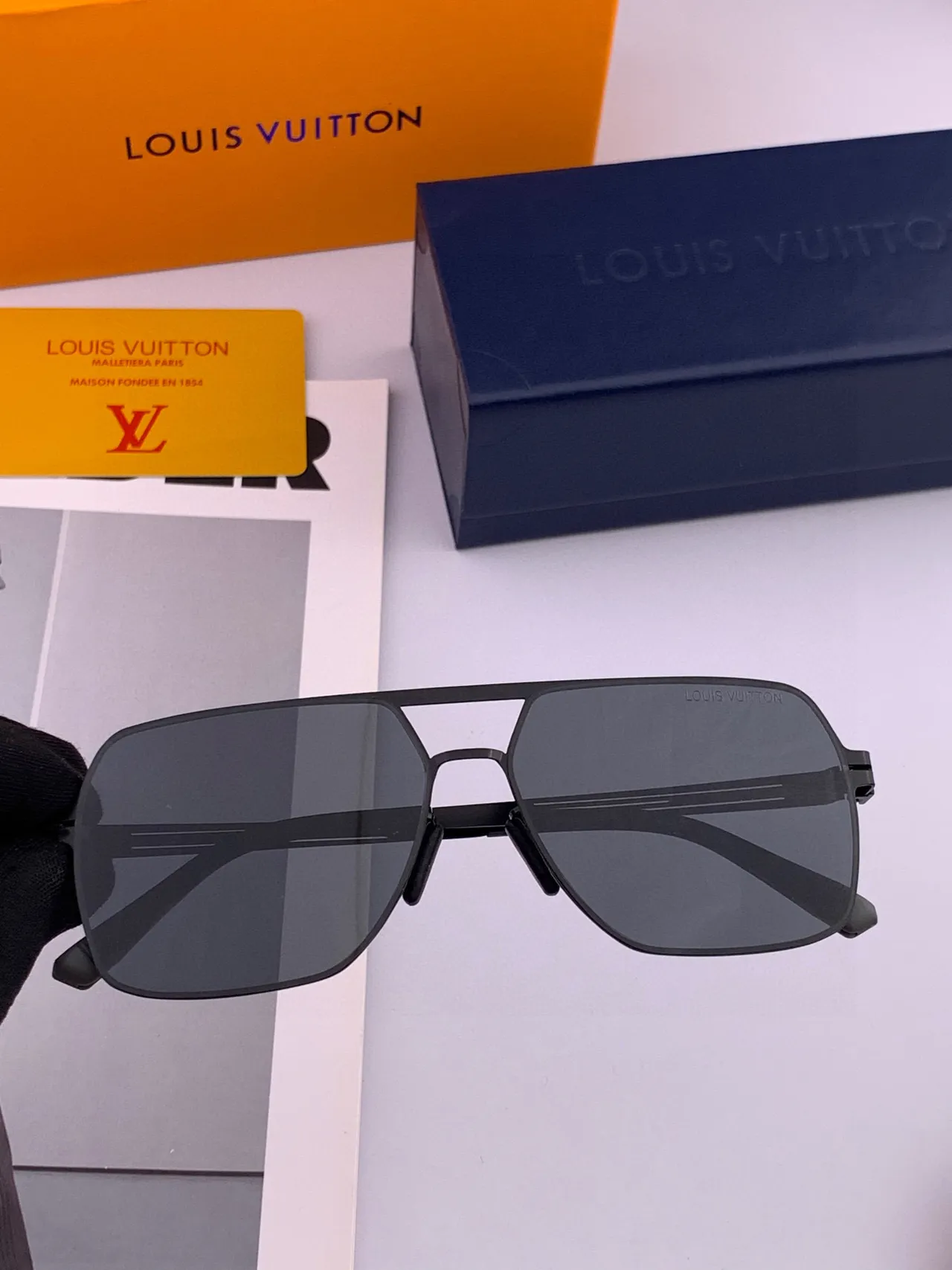 Black Aviator-Style Double-Bridge Sunglasses 7