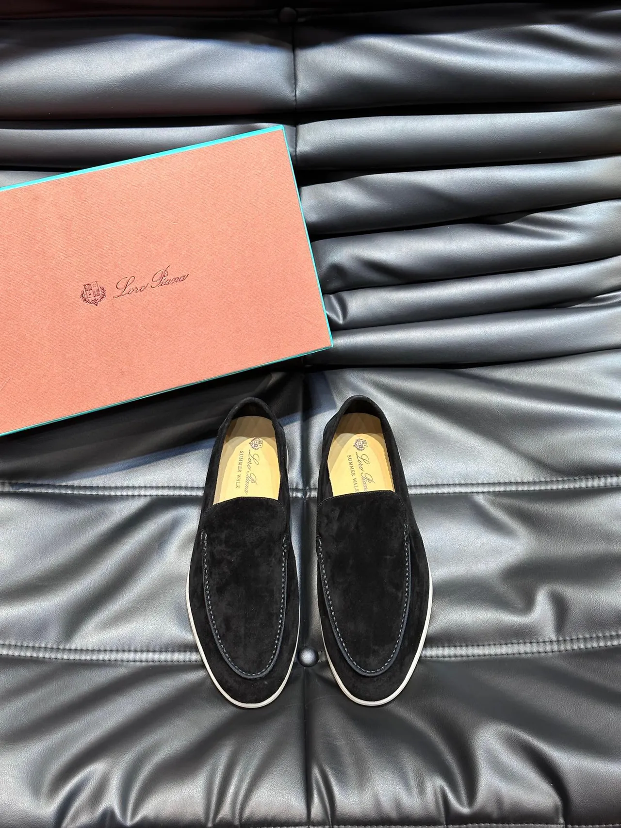 Black Beige Suede Moc-Toe Stitching Loafer 2