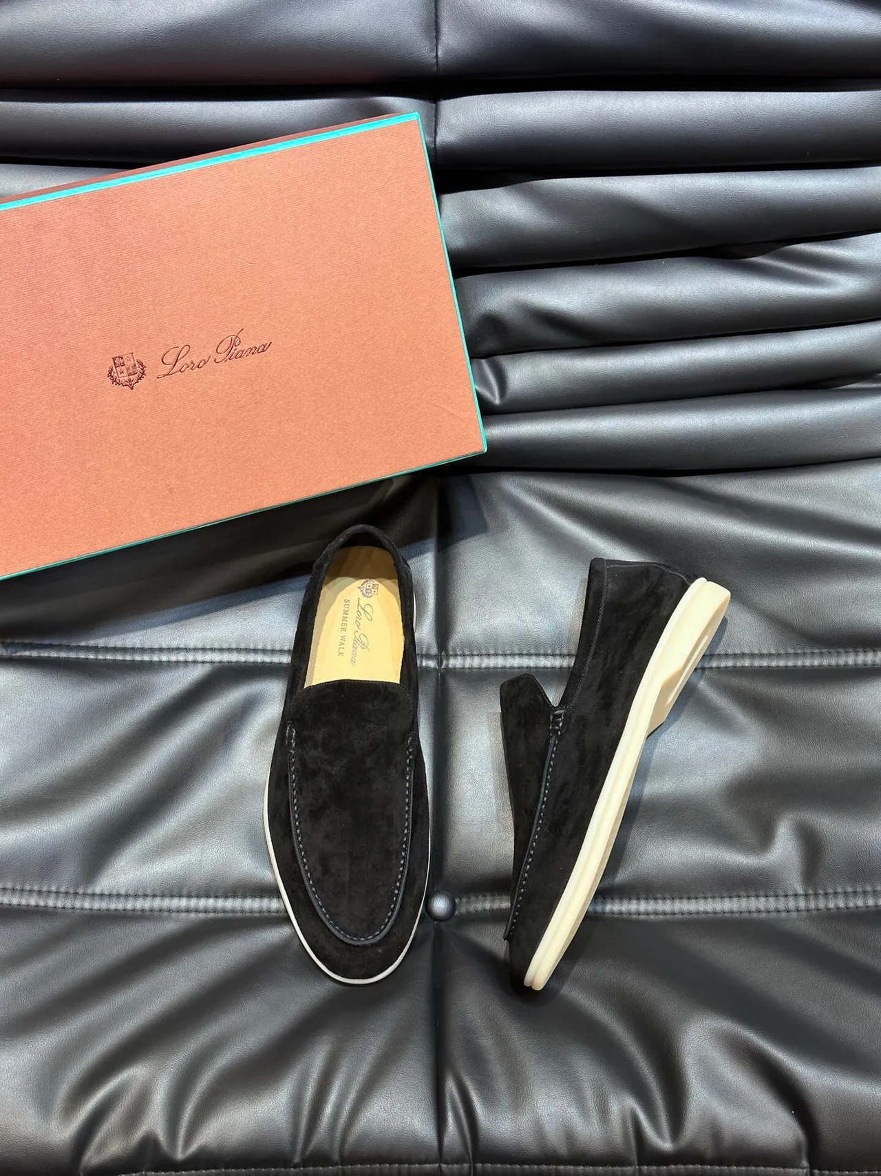 Black Beige Suede Moc-Toe Stitching Loafer 3