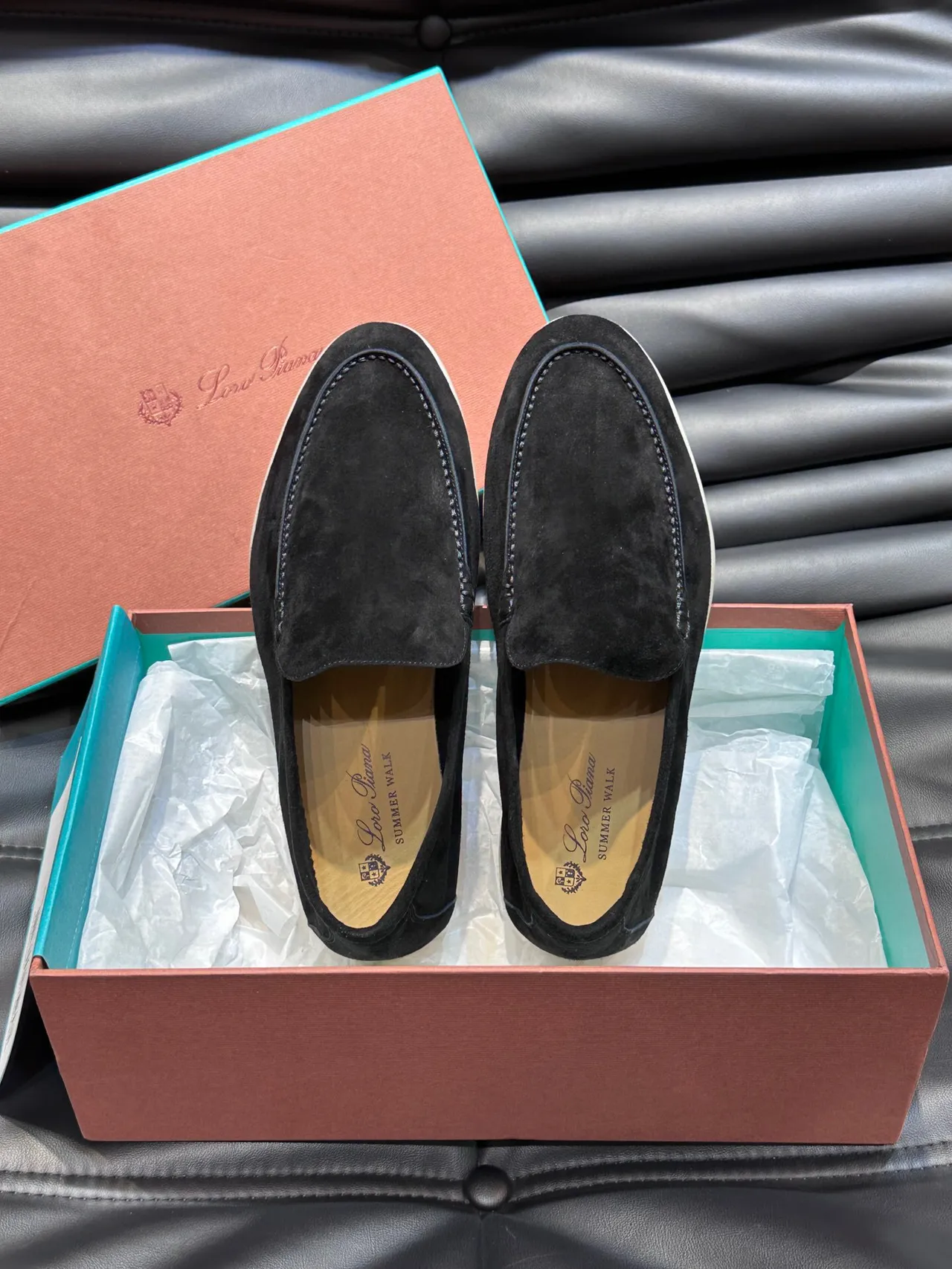 Black Beige Suede Moc-Toe Stitching Loafer 4