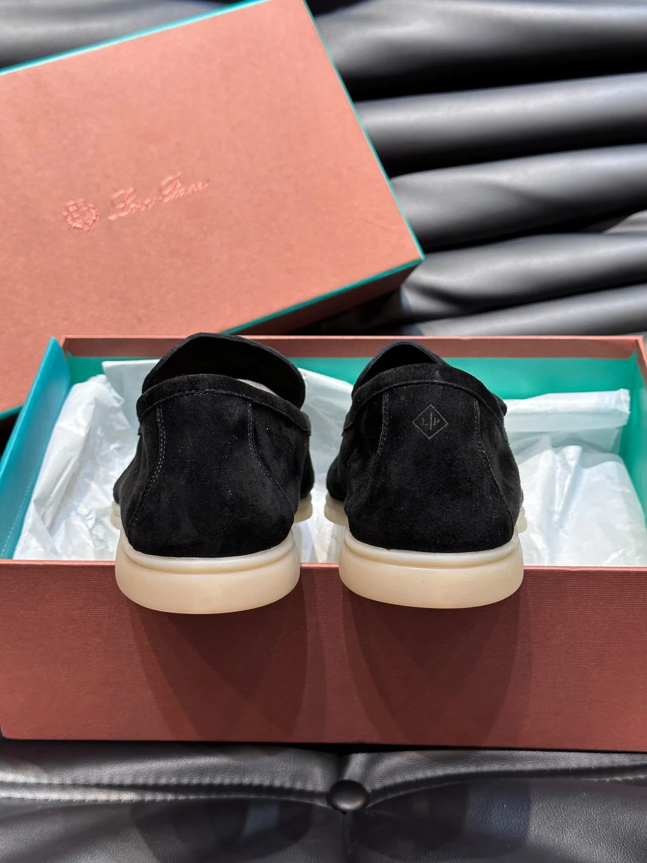 Black Beige Suede Moc-Toe Stitching Loafer 7