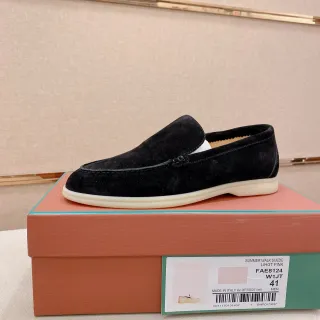 黑色米色麂皮鞋面一脚蹬乐福鞋