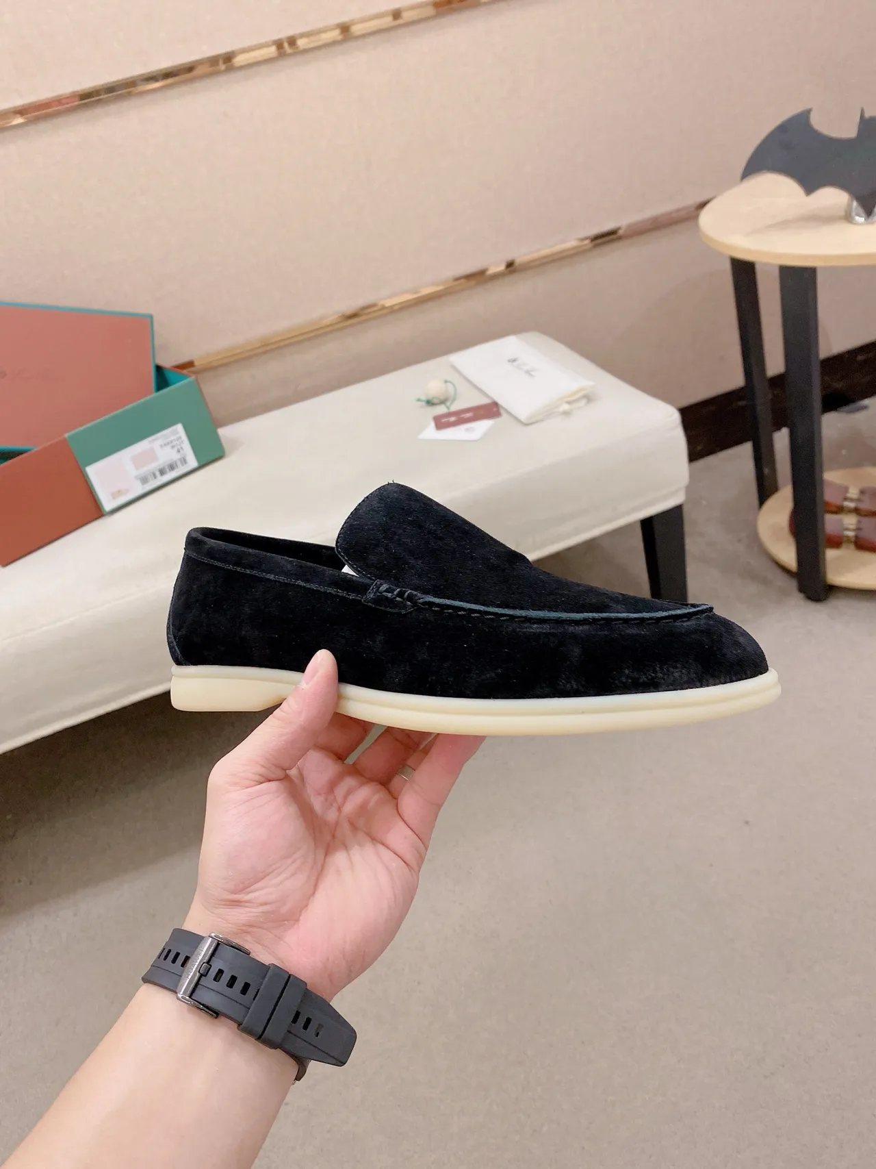 Black Beige Suede Upper Slip-On Loafer 5