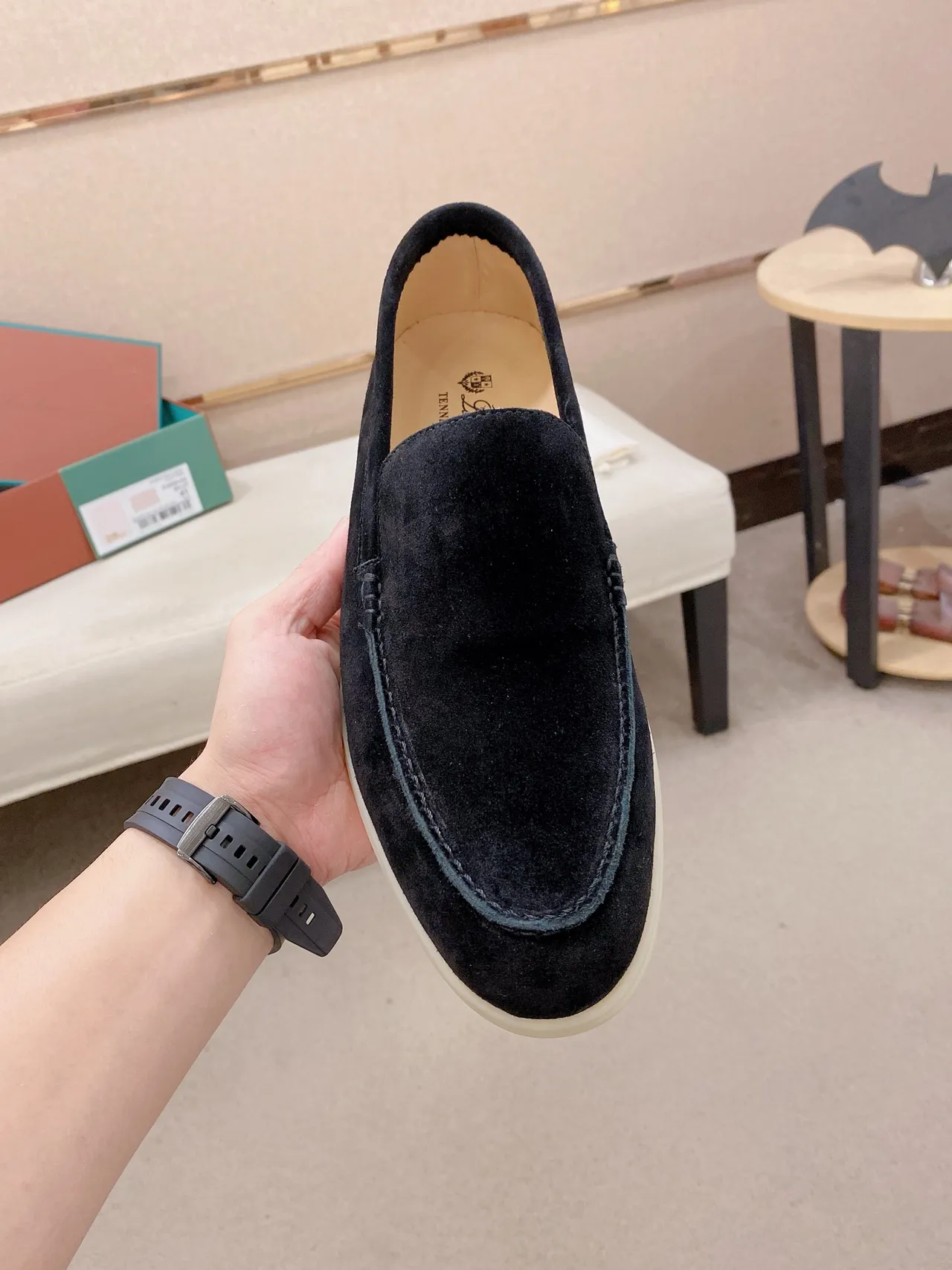 Black Beige Suede Upper Slip-On Loafer 6