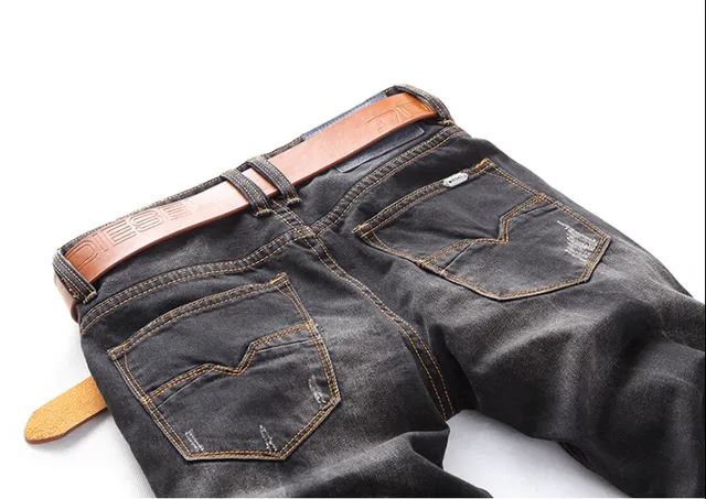 Black Brown Dark Washed Distressed Jeans 10