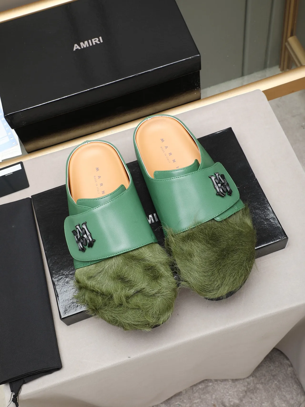 Black Brown Fur-Trimmed Leather Strap Casual Shoes 5