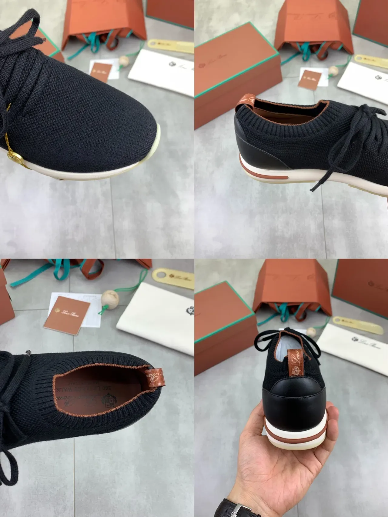 Black Brown Knit Sock-Collar Gold-Tone Aglet Sneakers 2