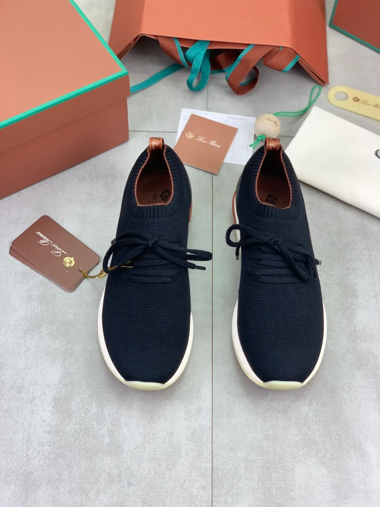 Black Brown Knit Sock-Collar Gold-Tone Aglet Sneakers 4