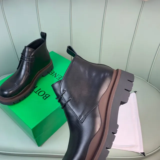 Black Brown Leather Upper Chunky Lug Sole Ankle Boots 2