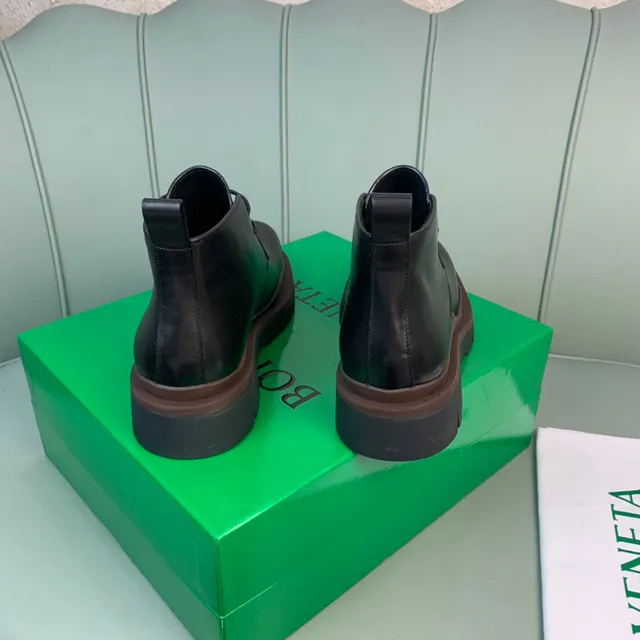 Black Brown Leather Upper Chunky Lug Sole Ankle Boots 3