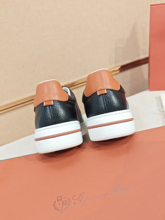 Black Brown Pebbled Leather Upper White Platform Sole Sneakers 4