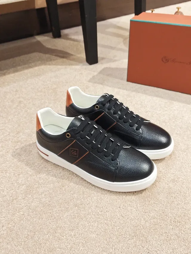 Black Brown Pebbled Leather Upper White Platform Sole Sneakers 5