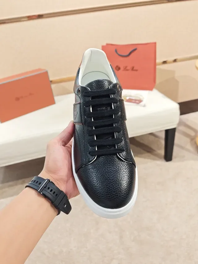 Black Brown Pebbled Leather Upper White Platform Sole Sneakers 6