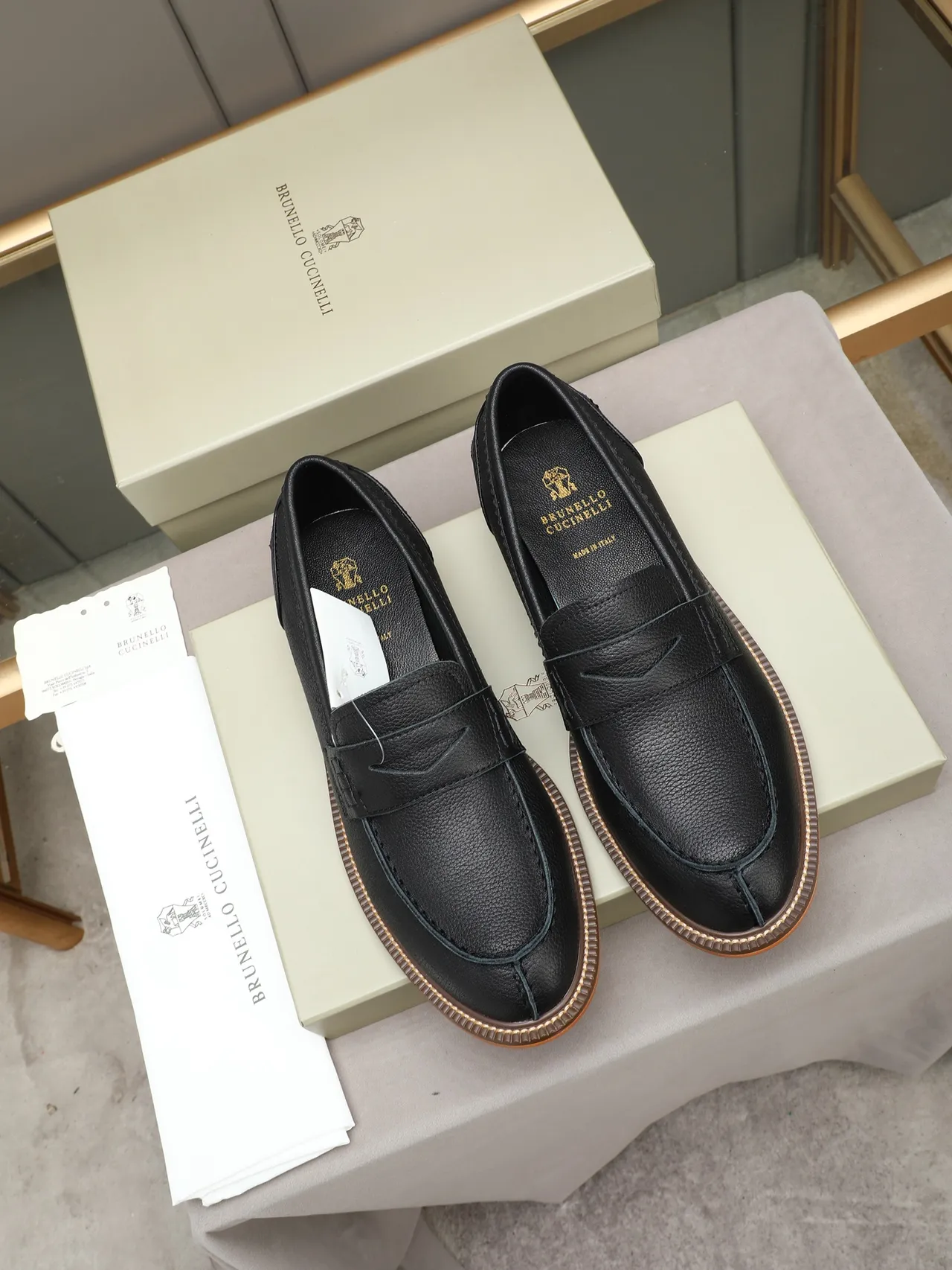 Black Brown Penny Textured Leather Loafer 2